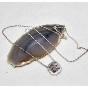 SU Abalone Inlay in 925 Sterling Silver Square Pendant Chain Necklace